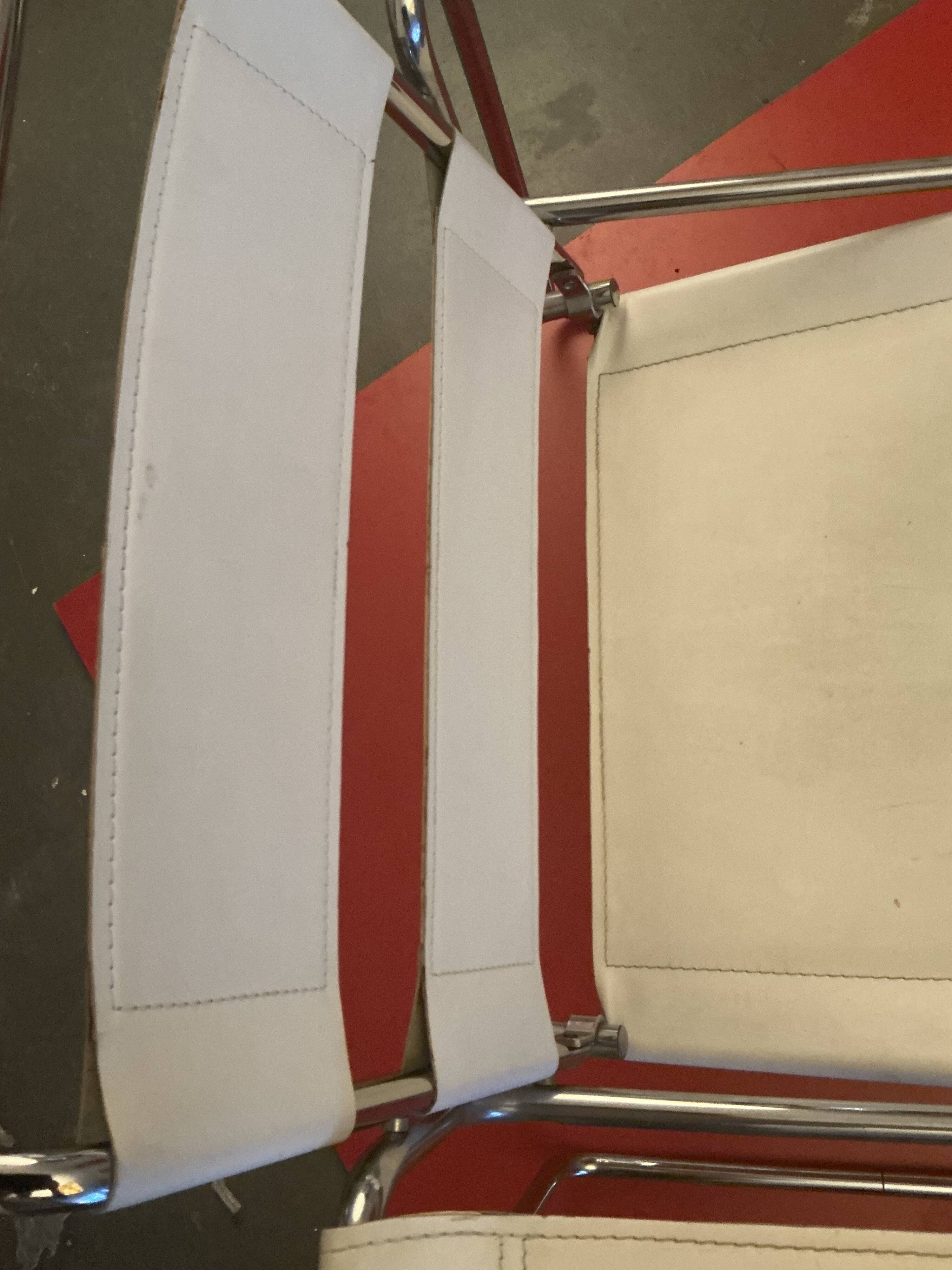 Vintage Marcel Breuer style armchair in white leather