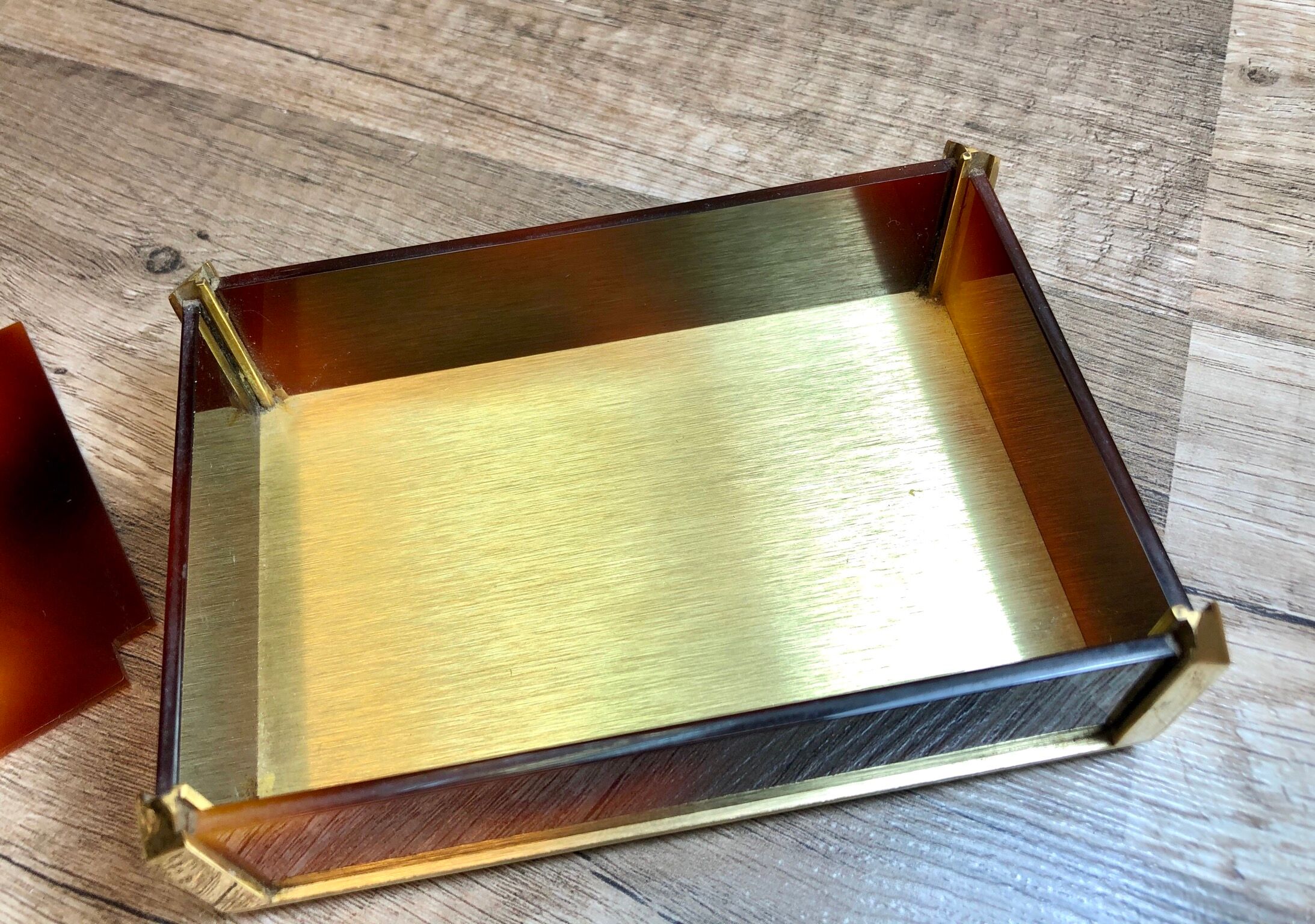 Gold Starry vintage 60 brass jewelry box - Galalithe scale-style