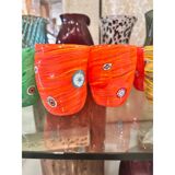 Contemporary Lively Amber Rods and Murrine Murano Glass – Set of 6