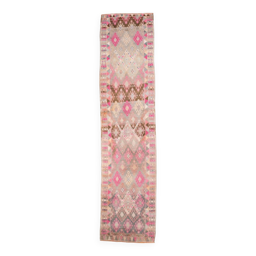 3x12 Pink & Brown Suğer Soft Modern Vintage Runner Rug, 92x376Cm