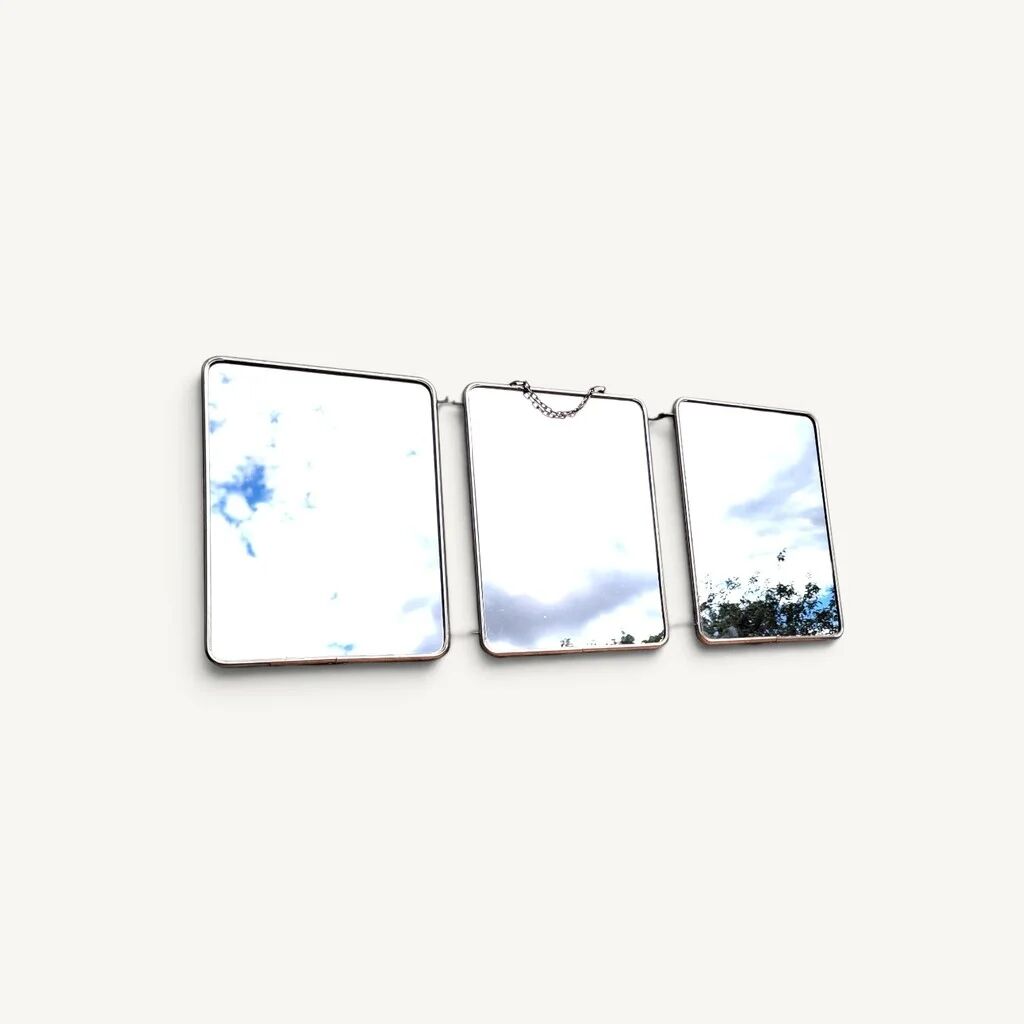 Vintage white triptych barber mirror