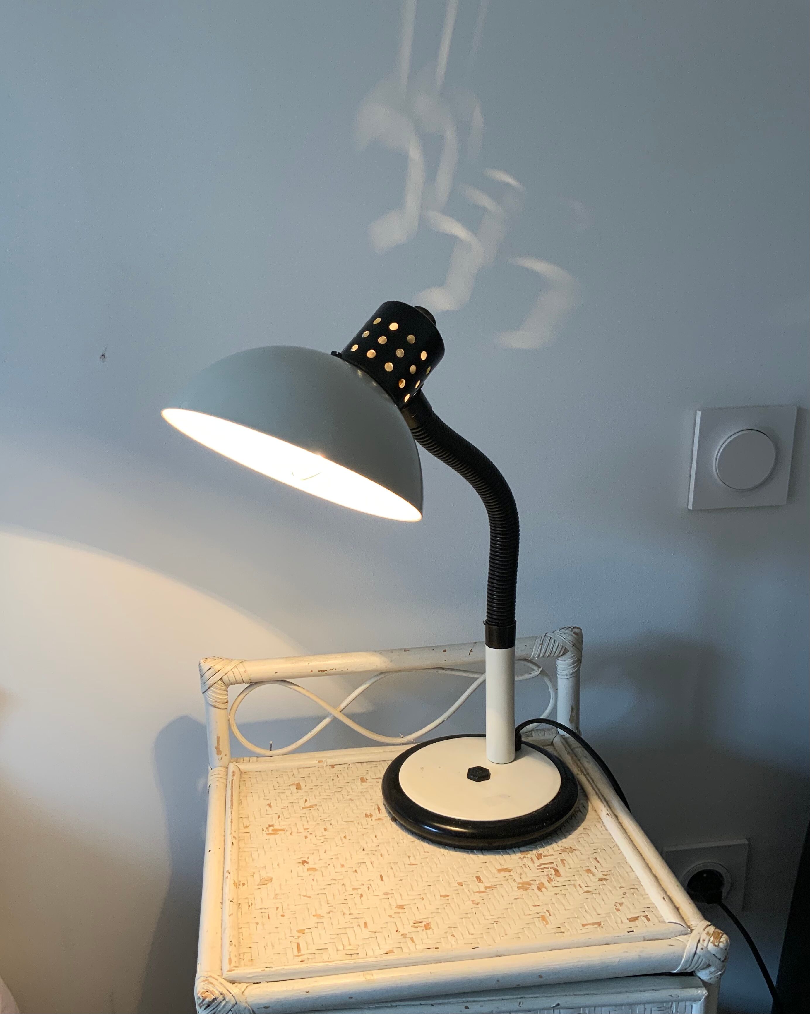 Vintage desk lamp aluminor made in france white and black metal and plastic