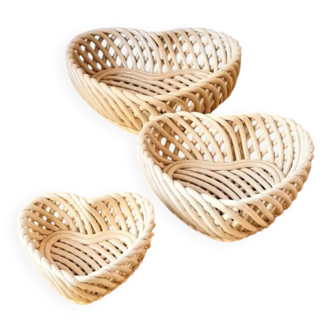 Nesting heart-shaped baskets in woven ceramic, 1960s