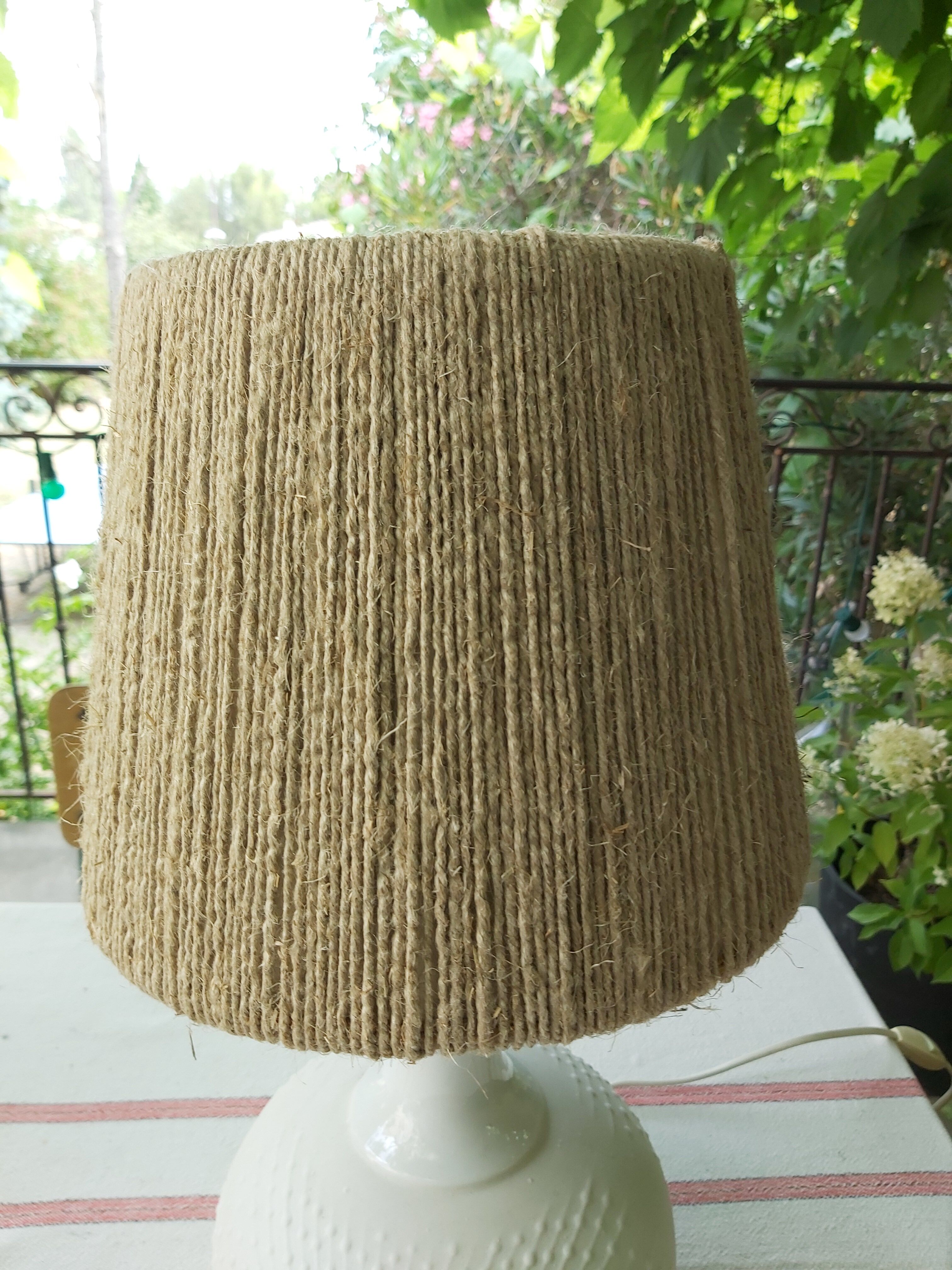 Vintage frosted glass lamp and rope lampshade