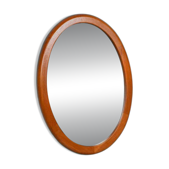 XL oval mirror vintage Danish design in teak by Christensen Silkeborg
