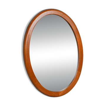 XL oval mirror vintage Danish design in teak by Christensen Silkeborg