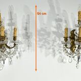 Bronze and Crystal Wall Lights with Pendants, Louis XV style – Late 19th century