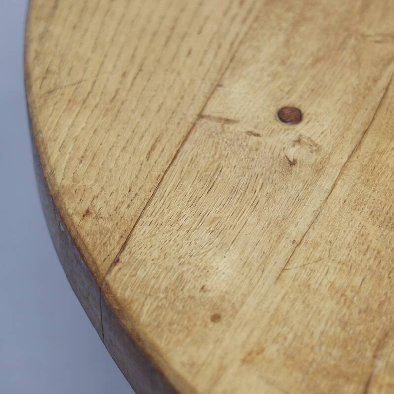 Round Rustic Vintage Brutalist Coffee Table from Oak