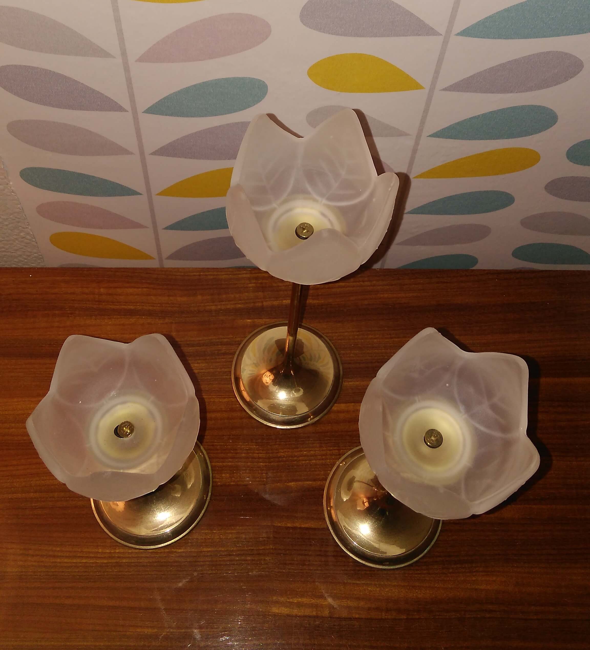 Lot of 3 candlesticks glass paste and brass