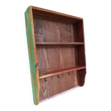 Wall shelf 3 shelves + 4 hooks cast iron polychrome wood