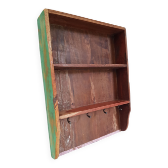 Etagère murale 3 étagères + 4 crochets fonte en bois polychrome