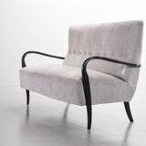 Guglielmo Ulrich Two Seat Sofa in Grey Silver Fabric. Italy, 1950s