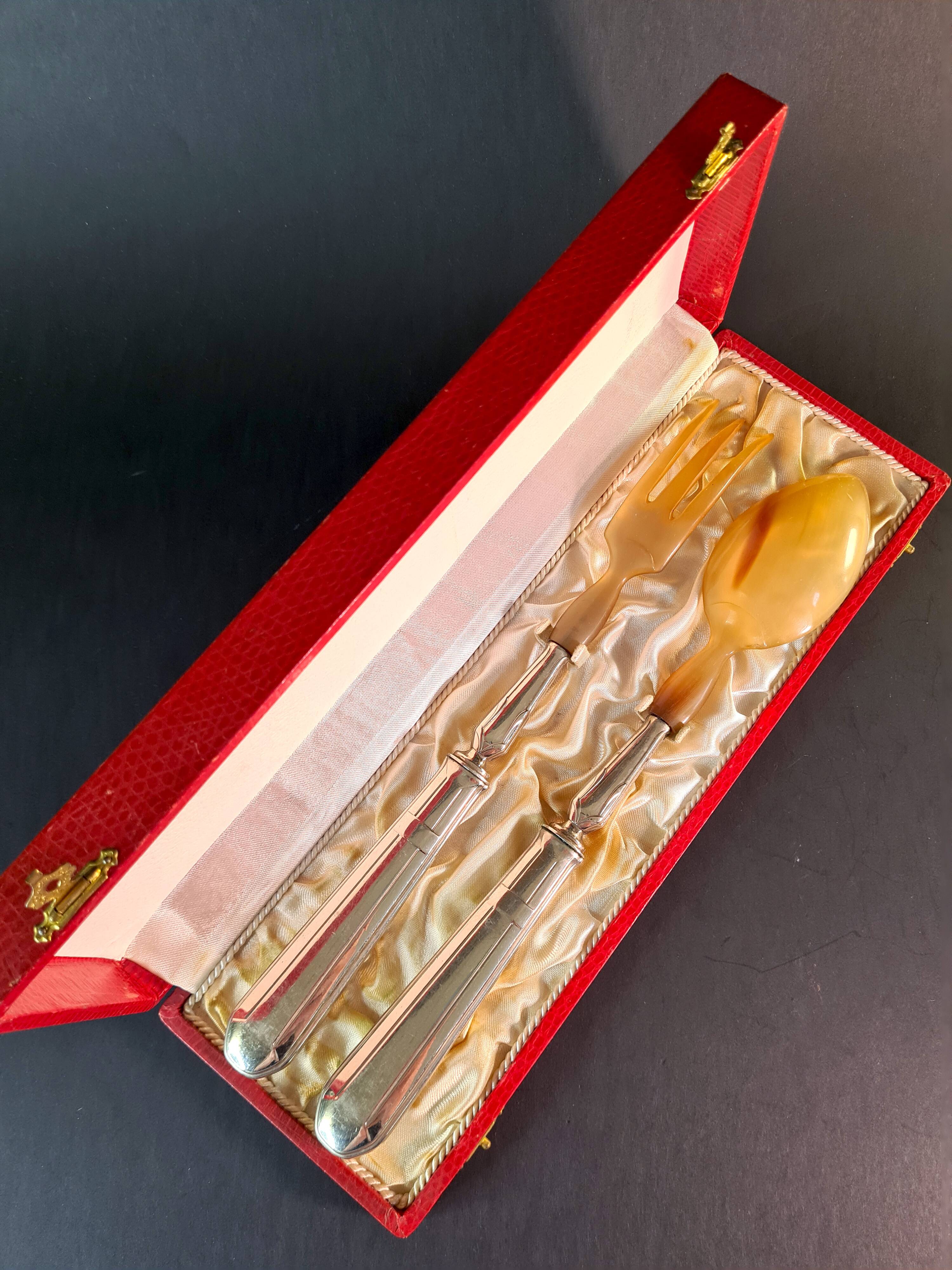 Art Deco Horn & Silver Plated Salad Set – Retro Elegance on the Menu
