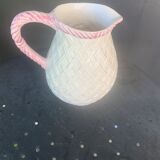 Glazed ceramic slip jug with vintage basket and fruit motif