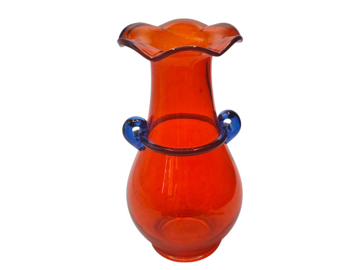 Vintage Murano Hand-Blown Glass Vase – Red with Blue Handles