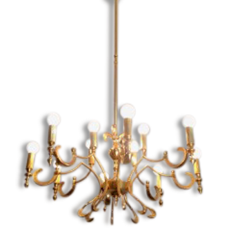 Extraordinary Mid Century Regency Style Brass Chandelier, Italian Manufacture | chandelier