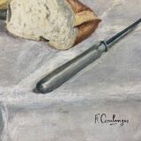 Still life table bread fruit