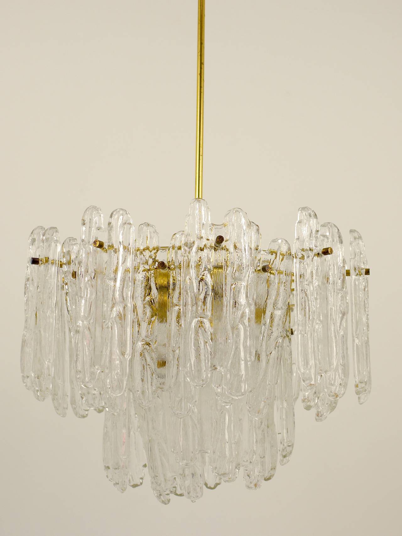 Frosted glass and brass chandelier by Kinkeldey, Germany, 1960s.