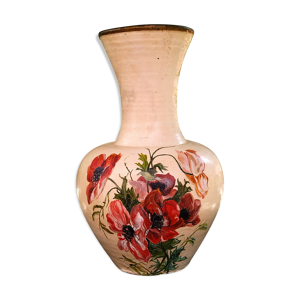 Vase poterie en terre cuite ancien peint à la main