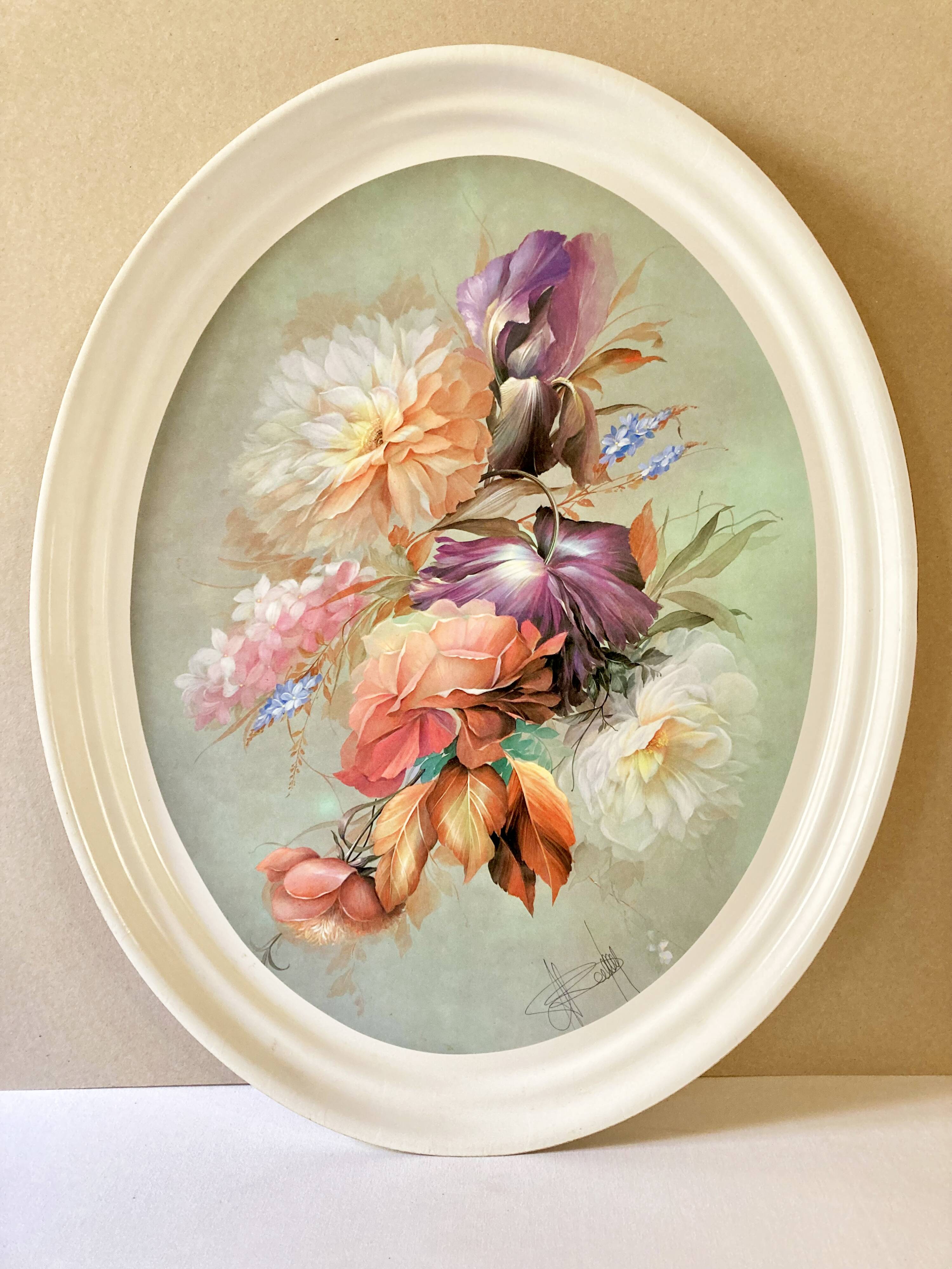 Large oval serving tray with floral patterns Melform