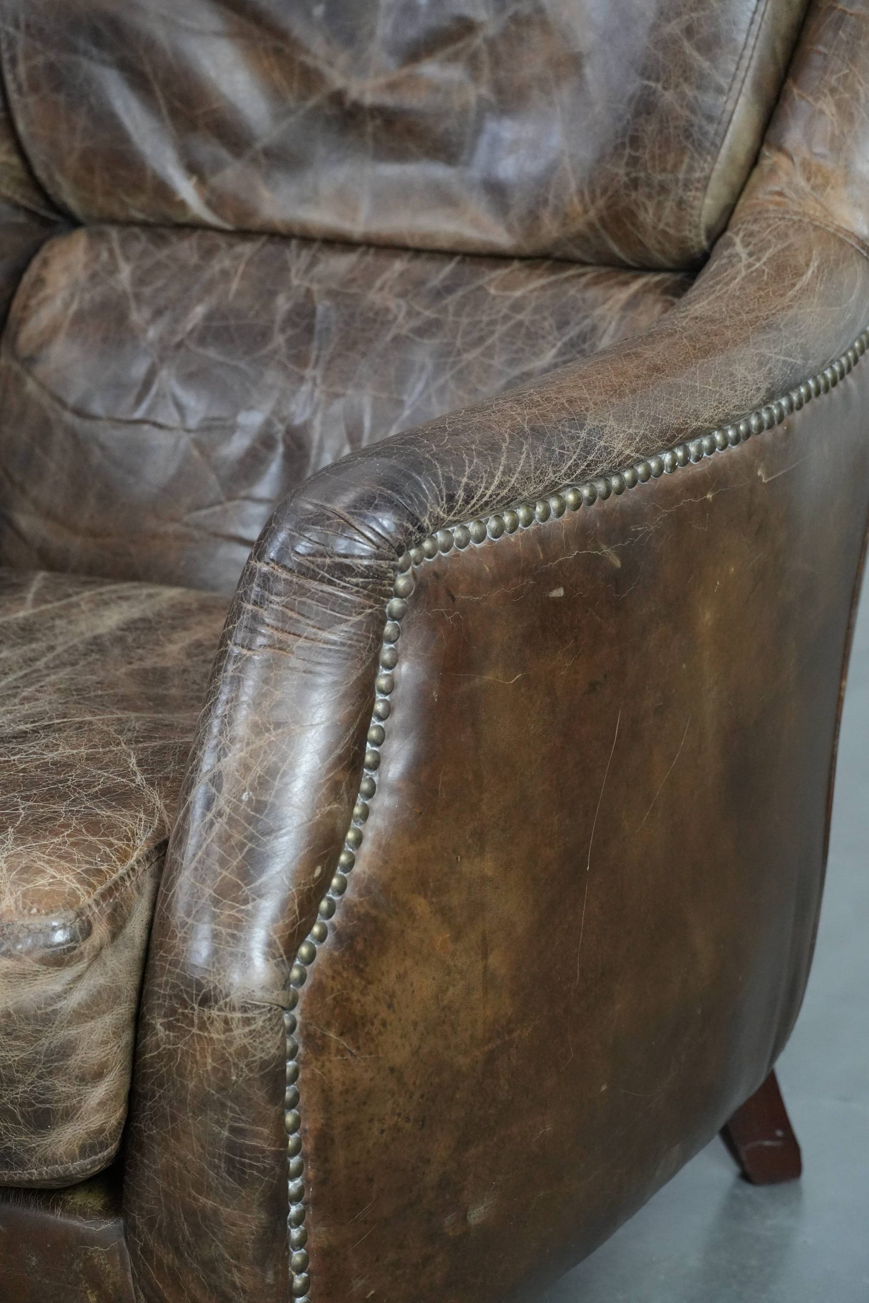 Very comfortable set of two vintage cowhide leather armchairs