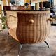Rattan coffee table, glass top, metal legs, France, 1980