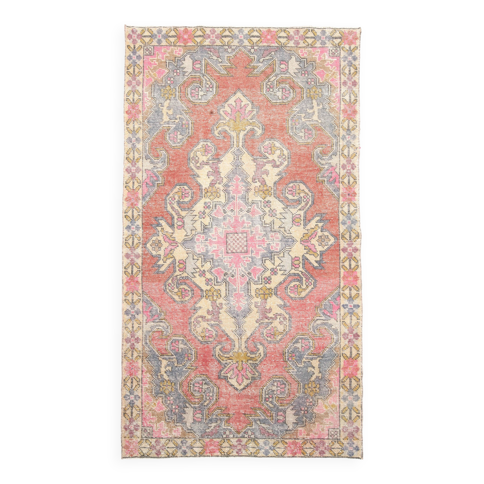 4x8 Rug For Guest Room Red & Pink Vintage Rug, 124x230Cm SK 3780