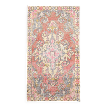 4x8 Rug For Guest Room Red & Pink Vintage Rug, 124x230Cm SK 3780