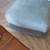 Vintage blue velvet fringed armchair.