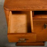 Pair Art Deco Nightstands or Bedside tables Oak and Glass, Netherlands, 193