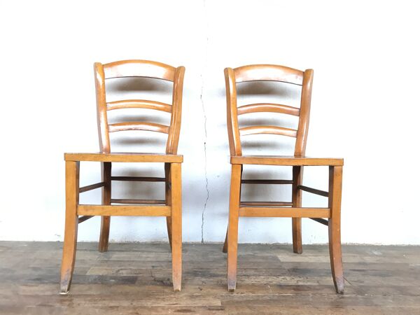 Paire de chaise en bois bistrot brasserie vintage rétro bohème hêtre clair