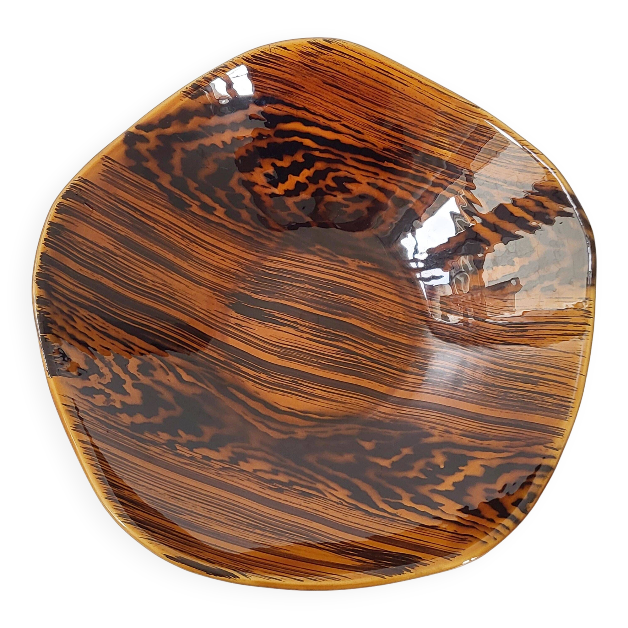 Vintage cup dish Digoin Sarreguemines 1960 mahogany