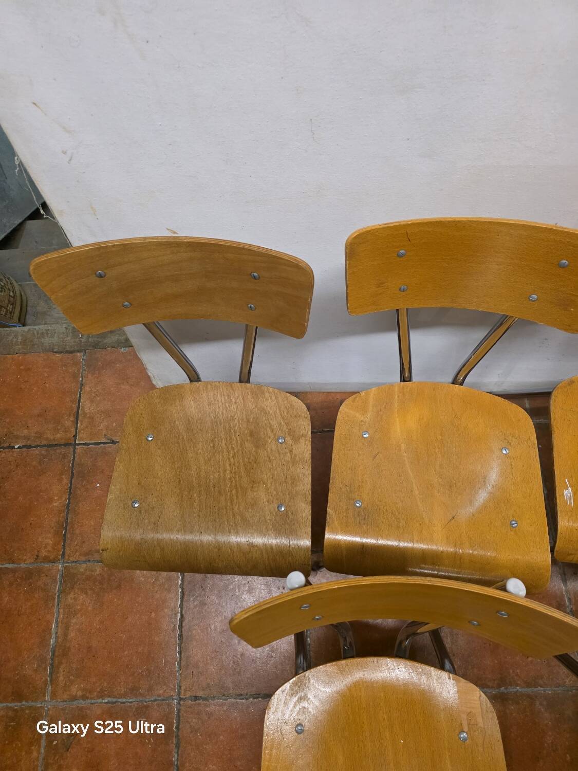 7 vintage school chairs in chrome metal from the 1970s