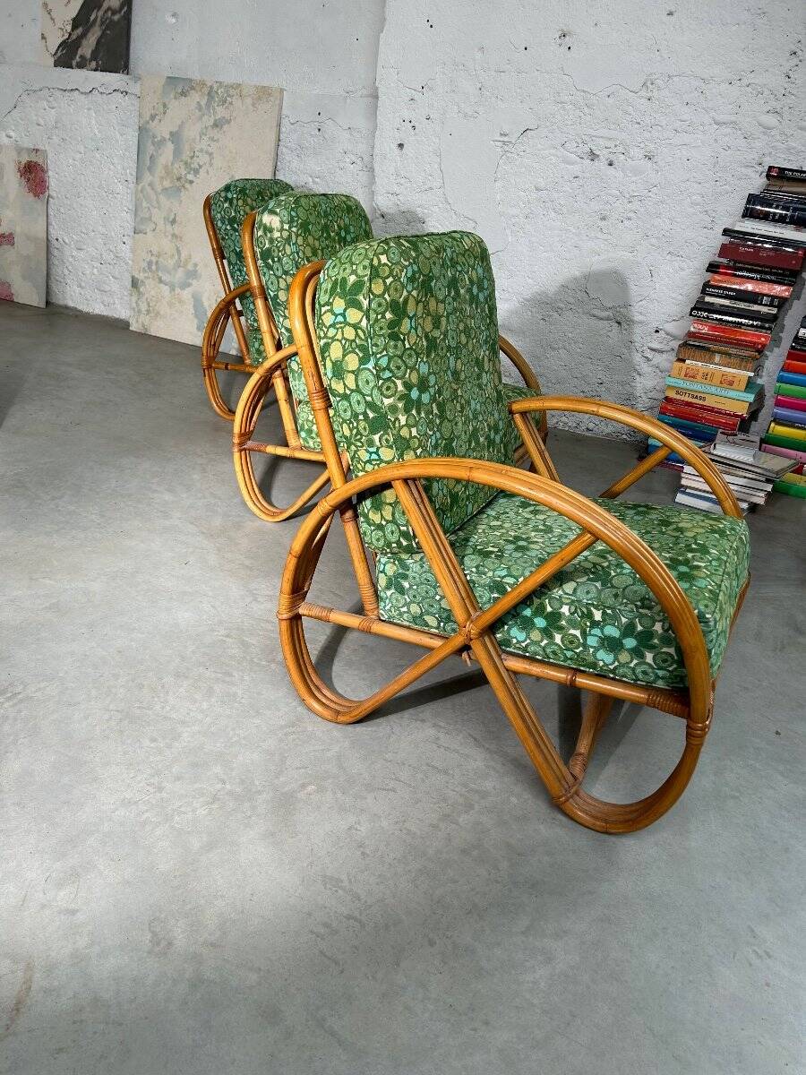 3 fauteuils en rotin attribués à Paul Frankl