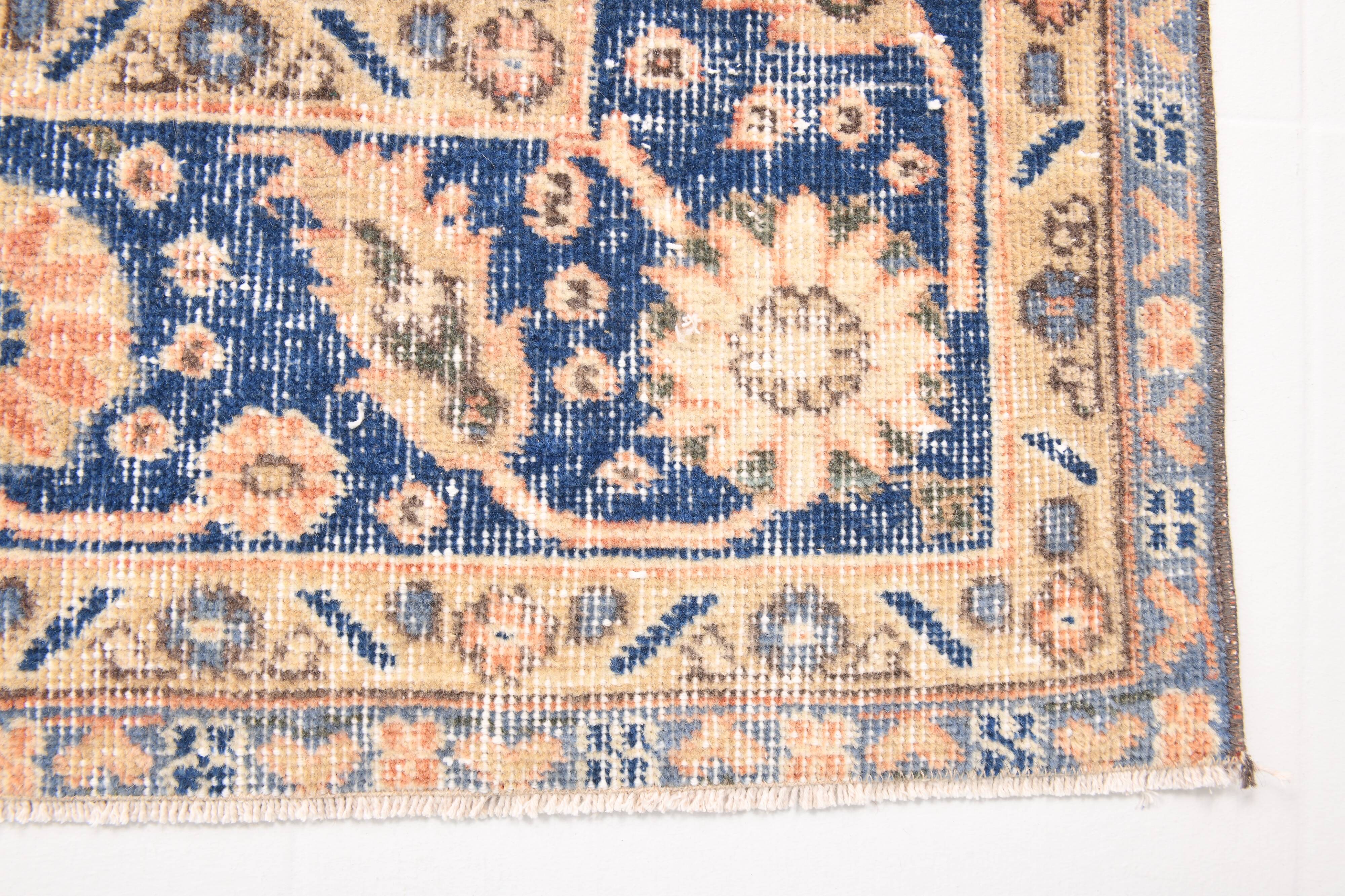 Orange & blue oriental turkish vintage rug