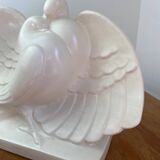 Cracked ceramic doves, signed Lejan