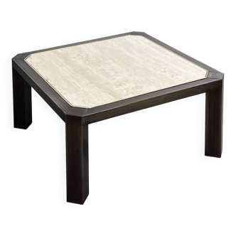 Square travertine and metal coffee table by BC Design