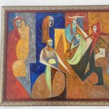 Huile sur toile - « Assemblée de femmes » - « Proces de Burges »