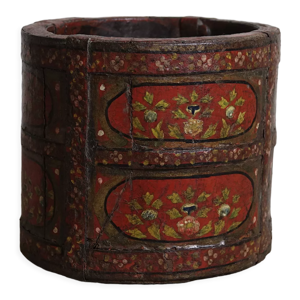 Pot ancien en bois peint à la