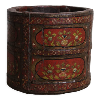 Antique wooden pot painted by hand