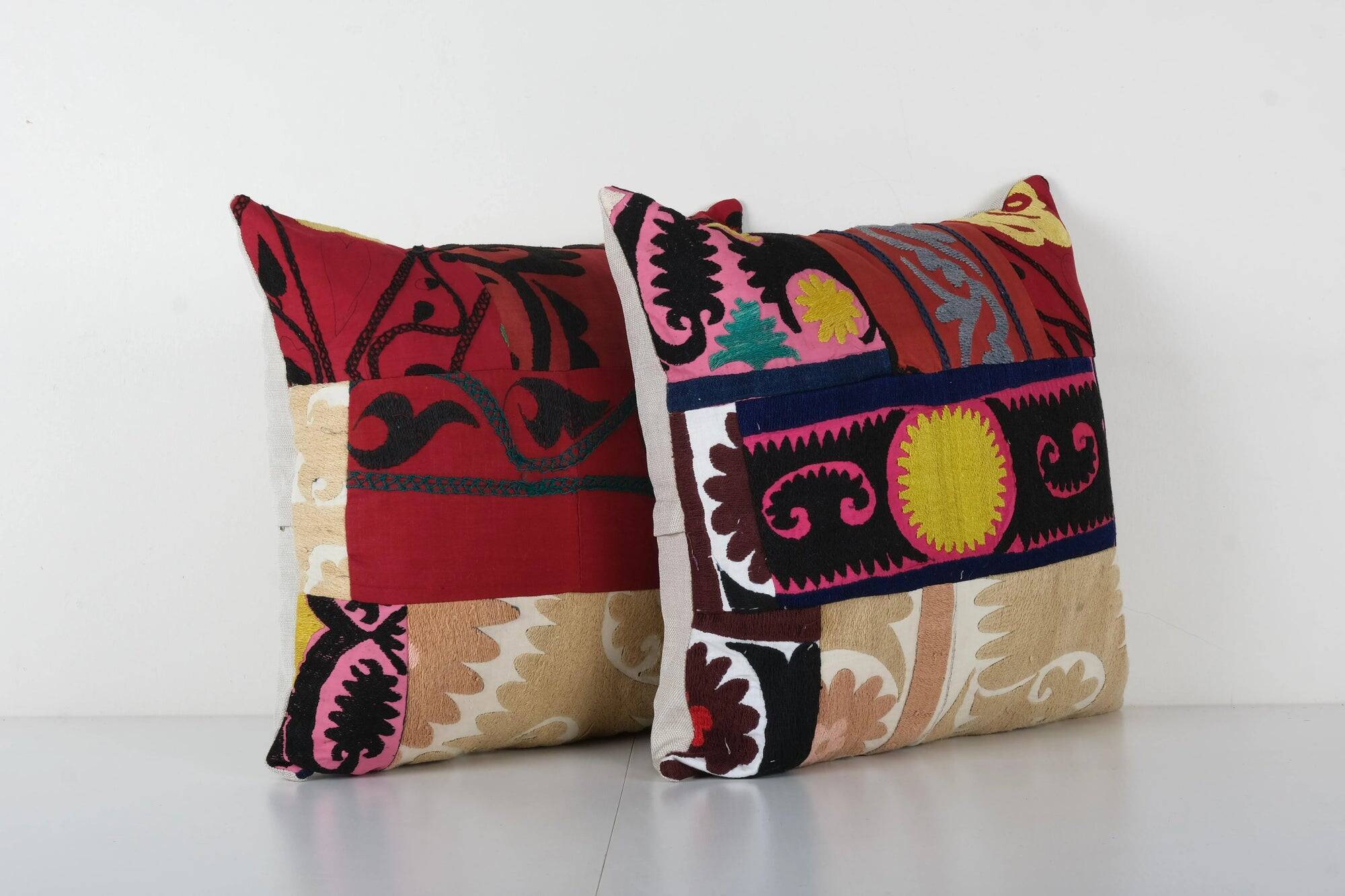 Set of 2 vintage embroidered cushion covers 43x48 cm