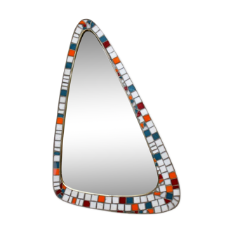 Mosaic and brass mirror, free form, Holland, 50's.