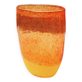 Ancien vase en verre soufflé orange & jaune