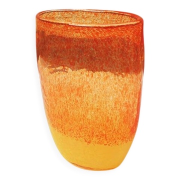 Ancien vase en verre soufflé orange & jaune