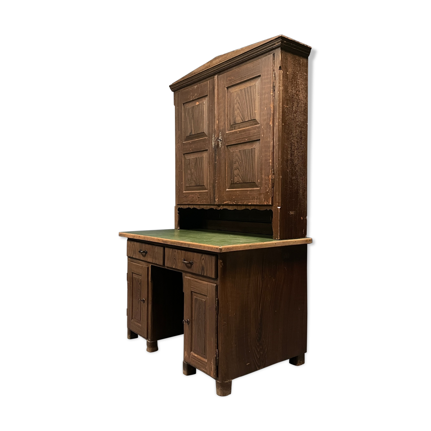 Antique painted pine desk or secretaire with wall unit from Germany late 1800s.