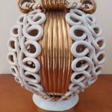 Sainte Radegonde ball vase in white and gold earthenware circa 1940-1950