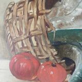 HST painting "Still life with basket and pike" signed H. Baillet 1912