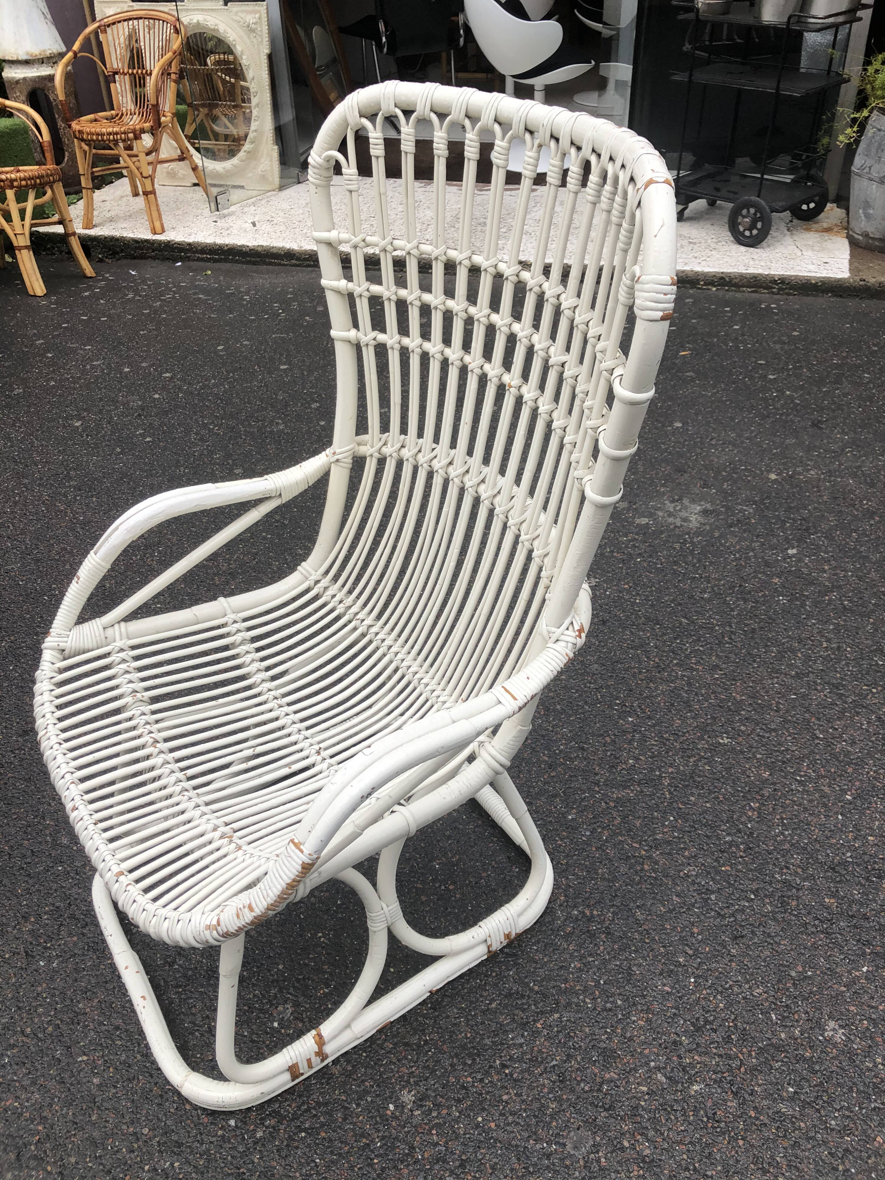 White wicker armchair