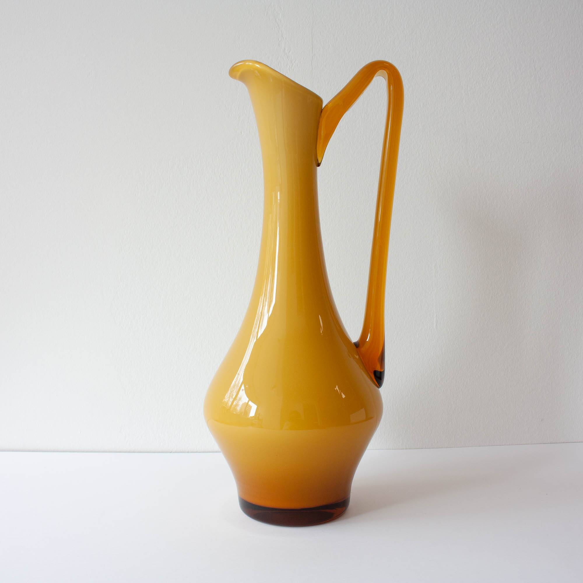 Vintage 1960s Portuguese Opaline Mustard Glass Jug
