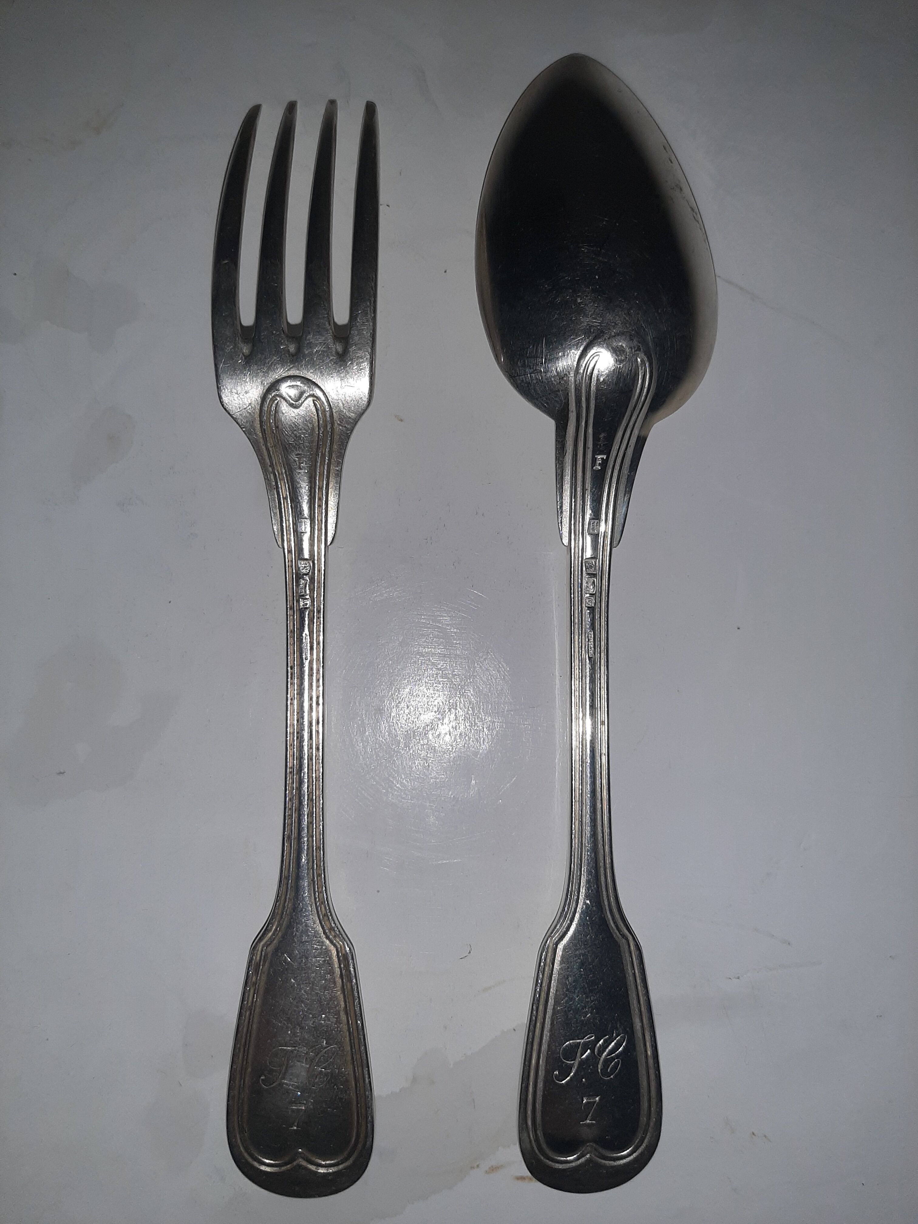 Antique silver monogram cutlery 'au filet' Christofle